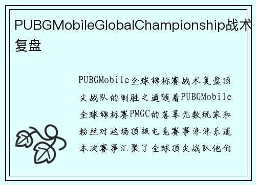 PUBGMobileGlobalChampionship战术复盘