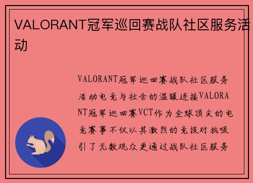 VALORANT冠军巡回赛战队社区服务活动