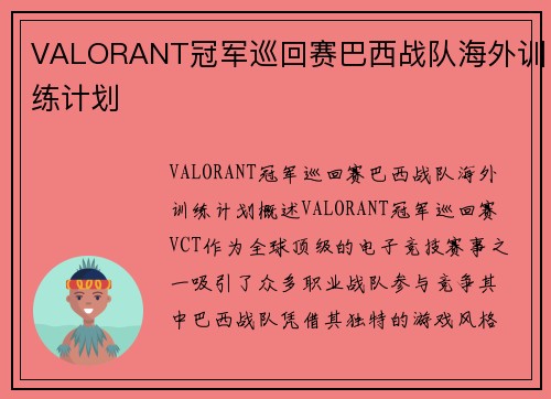 VALORANT冠军巡回赛巴西战队海外训练计划